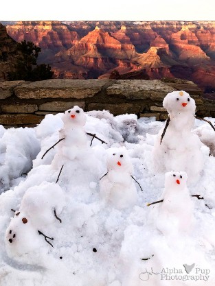 Mini-Snowman Family at Sunset